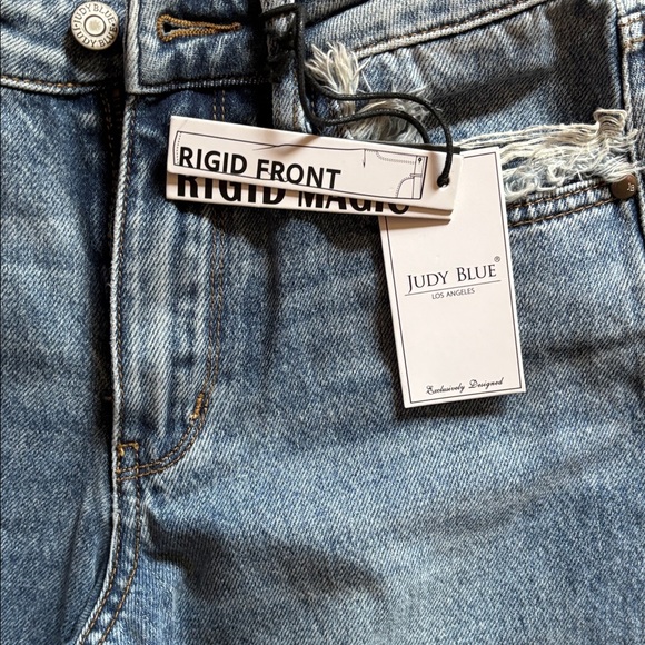 Judy Blue Distressed Straight Leg Jeans - Light Blue Rigid front - Picture 4 of 13